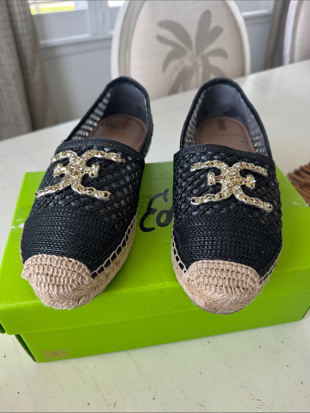 Sam Edelman Black Espadrille Flats with Gold Accent